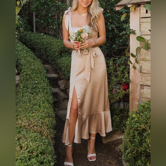 Show Me Your Mumu Claire Midi Dress in Champagne Luxe Satin AS IS - Picture 5 of 12